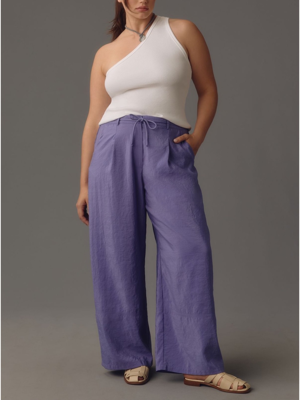Anthropologie Maeve Seamed Wide Leg Track Pants Purple Pockets Sz XL